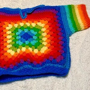 Child’s Handmade One Of A Kind Rainbow Granny Square Crochet Shirt/sweater